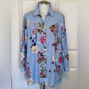 Chico's Blue Floral Striped Tunic